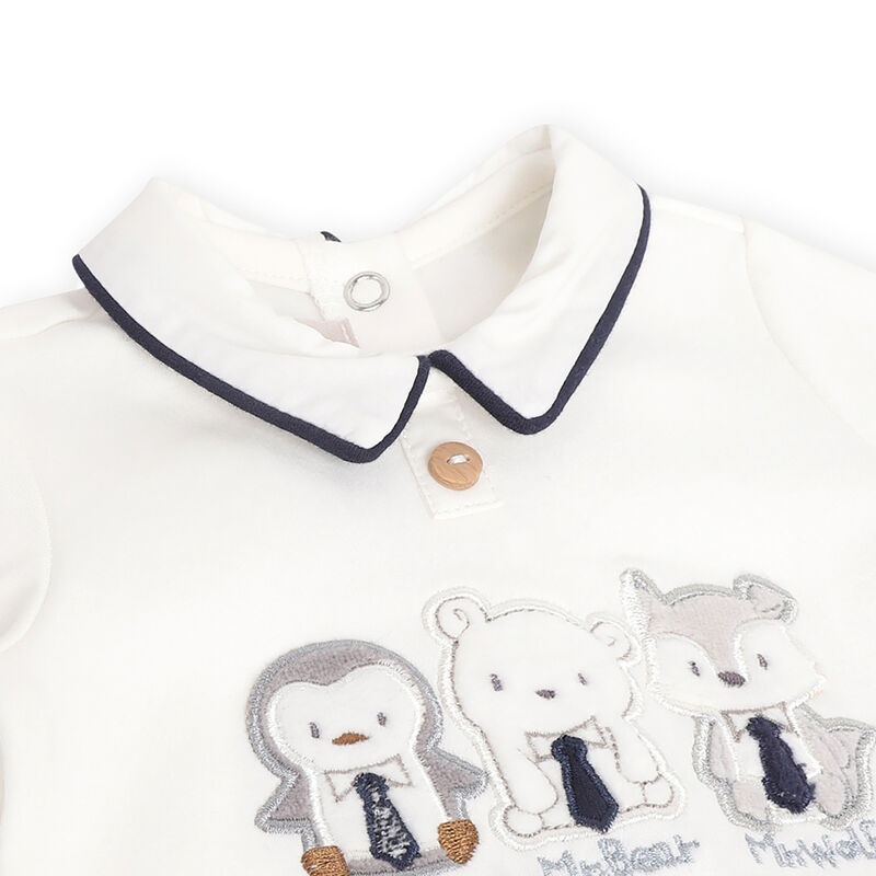 Boys White and Light Blue Applique Leg Opening Babysuit image number null